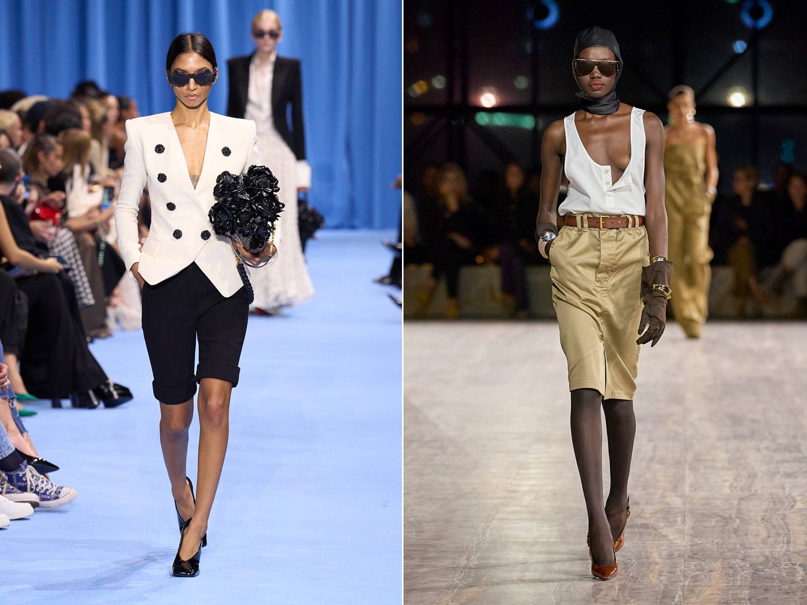 Od lewej: Balmain, Saint Laurent wiosna-lato 2024 (Fot. Spotlight. Launchmetrics / Agencja FREE)