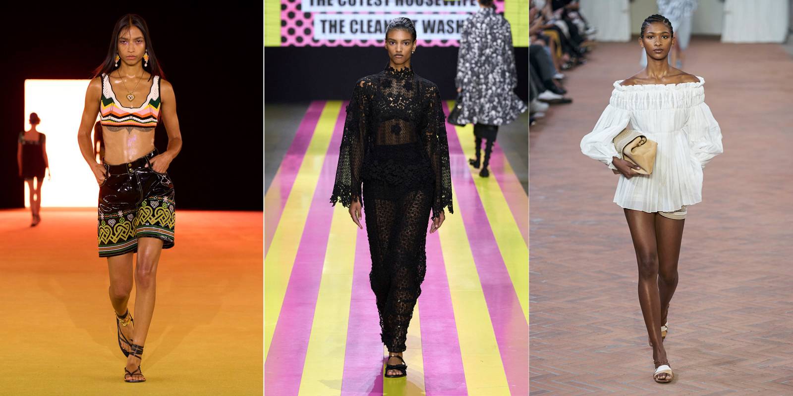 Od lewej: Casablanca, Christian Dior, Alberta Ferreti wiosna-lato 2024 (Fot. Spotlight. Launchmetrics / Agencja FREE)