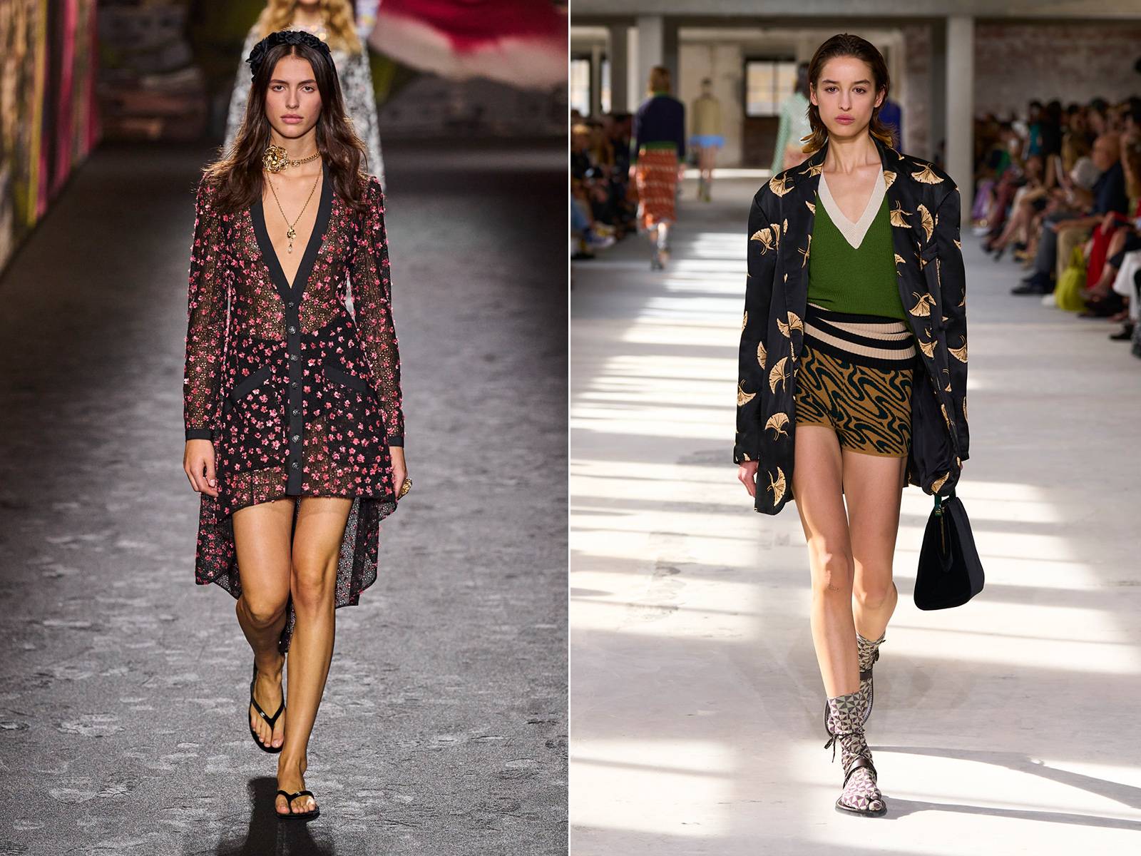 Od lewej: Chanel, Dries Van Noten wiosna-lato 2024 (Fot. Spotlight. Launchmetrics / Agencja FREE)
