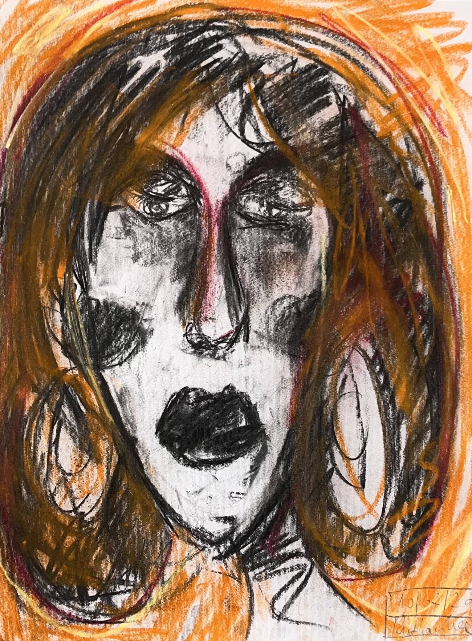 Filipka Rutkowska ‘Autoportret w szale i uroku’ węgiel i pastel na papierze, 2024