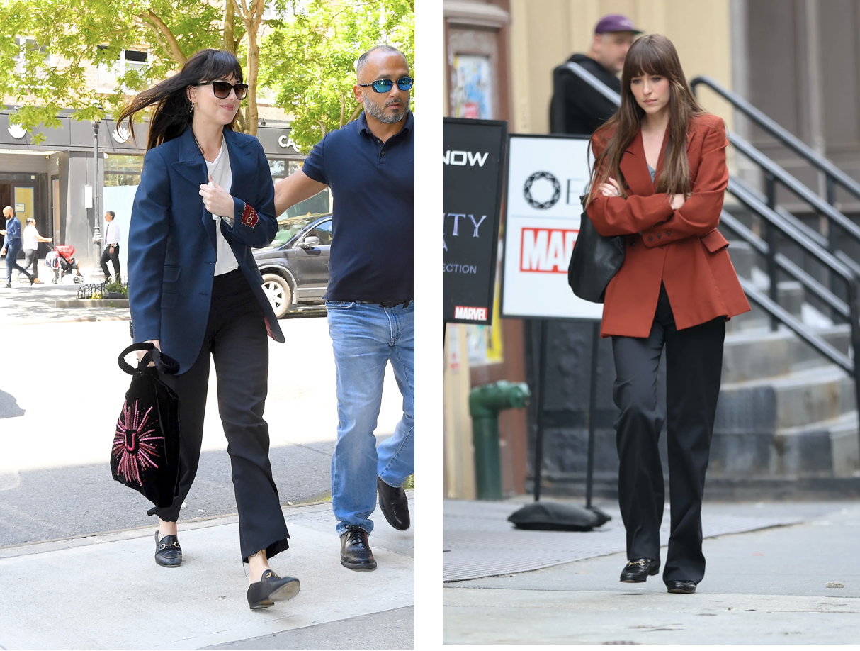 Dakota Johnson na planie filmu „Materialists” w mokasynach marki Gucci (Fot. Getty Images)