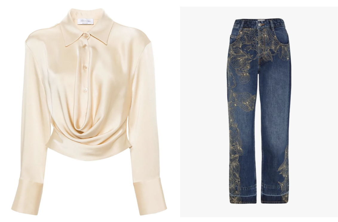 Koszula Blumarine, jeansy Isabel Marant (Fot. Materiały prasowe)