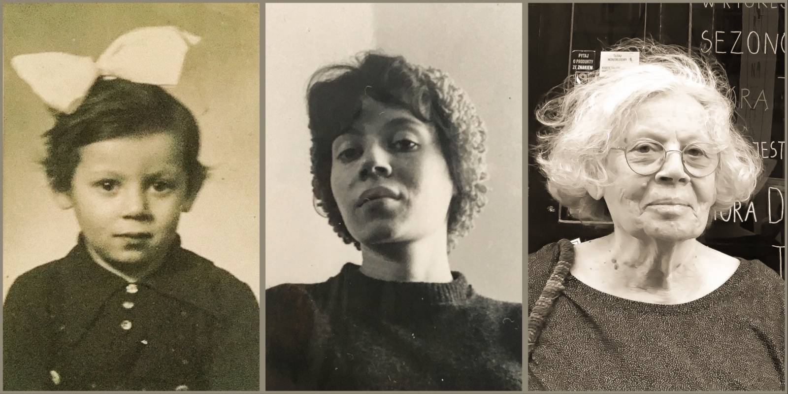 Tryptyk Irena Klepfisz 1946 Lódz, Irena Klepfisz 1962 New York, Irena Klepfisz 2019 Warszawa, Fot. archiwum Ireny klepfisz kolaż Gabi von Seltmann