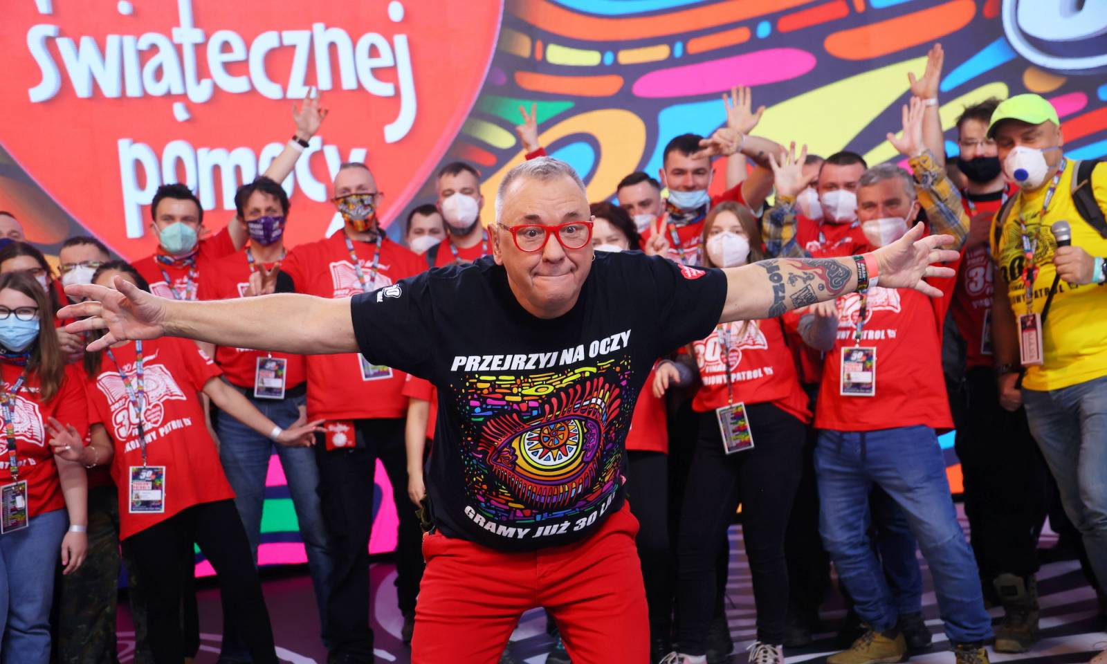 Jerzy Owsiak podczas 30. finału WOŚP (Fot. Pawel Wodzynski/East News)