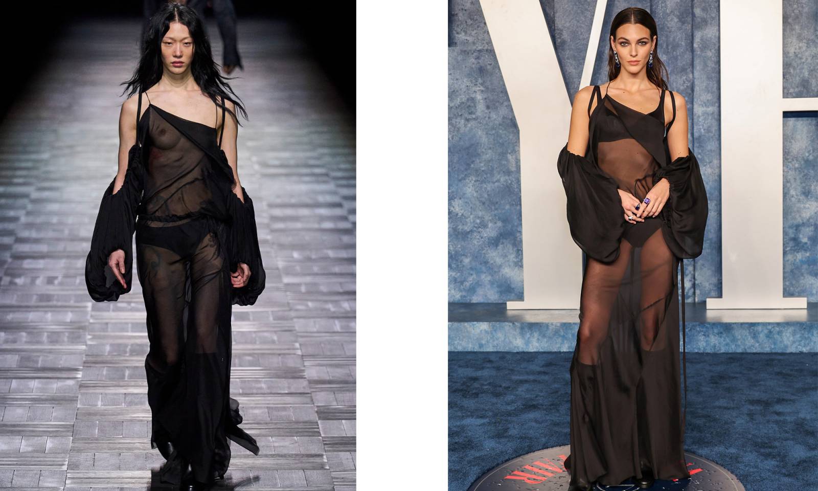 Look 29 z kolekcji Ann Demeulemeester na sezon jesień-zima 2023.Vittoria Ceretti na imprezie „Vanity Fair” po uroczystości wręczenia Oscarów.