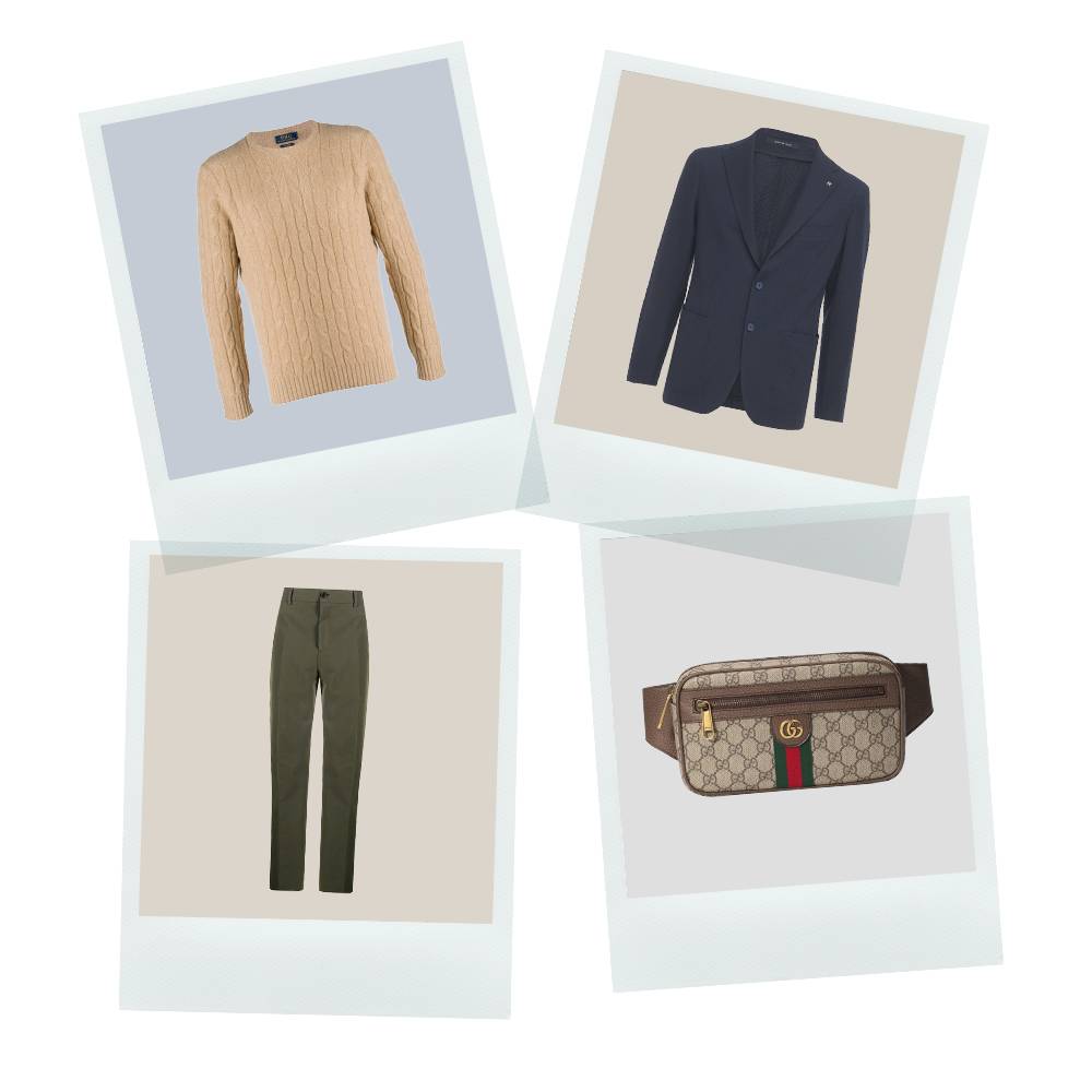 marynarka Tagliatore (luisaviaroma.com), sweter Polo Ralph Lauren (farfetch.com), spodnie Acne Studios (farfetch.com), spodnie Acne Studios (farfetch.com)