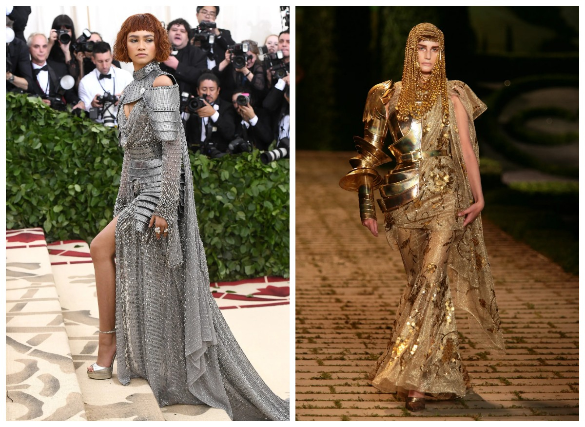 Zendaya w stylizacji inspirowanej zbroją na MET Gali w 2018 roku, kreacja z kolekcji Dior 2006 (Fot. Noam Galai/Getty Images, Fairchild Archive/Getty Images)