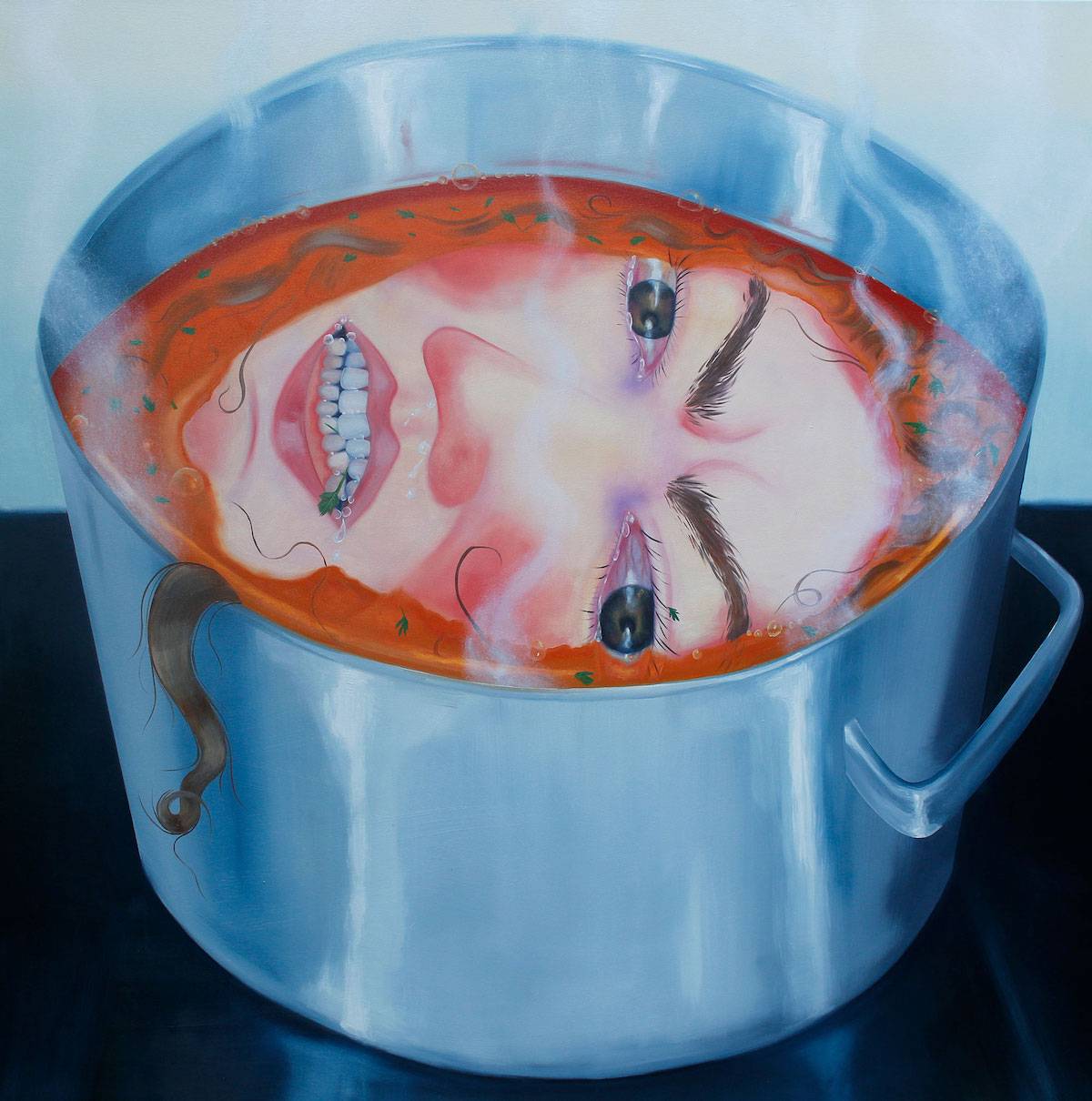 Karolina Jabłońska, „Wrząca głowa”, 2022, olej na płótnie, 150 x 150 cm (Fot. Karolina Jabłońska / Archiwum Borowik Foundation)