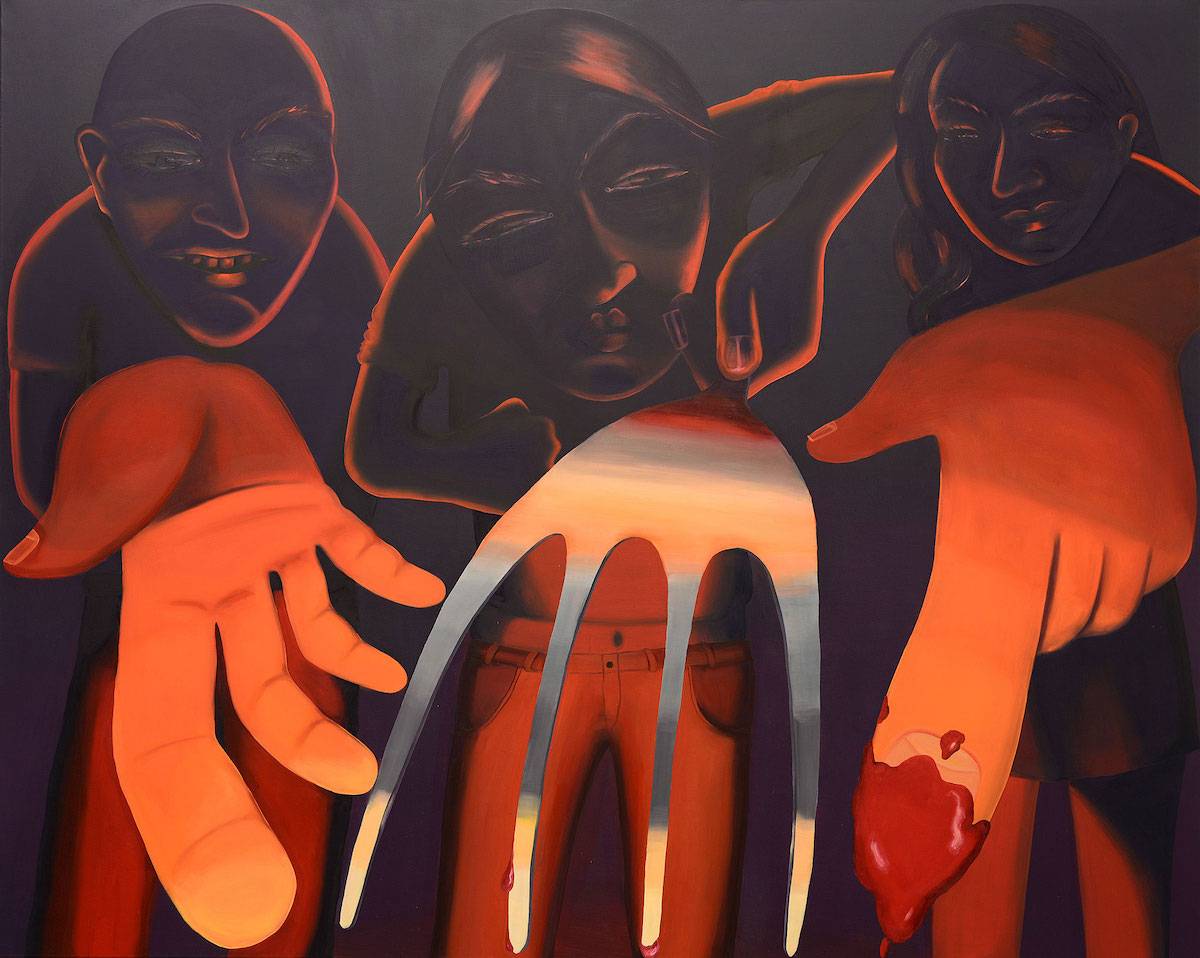 Karolina Jabłońska, „Grill”, 2018, olej na płótnie, 200 x 250 cm (Fot. Galeria Raster / Archiwum Borowik Foundation)