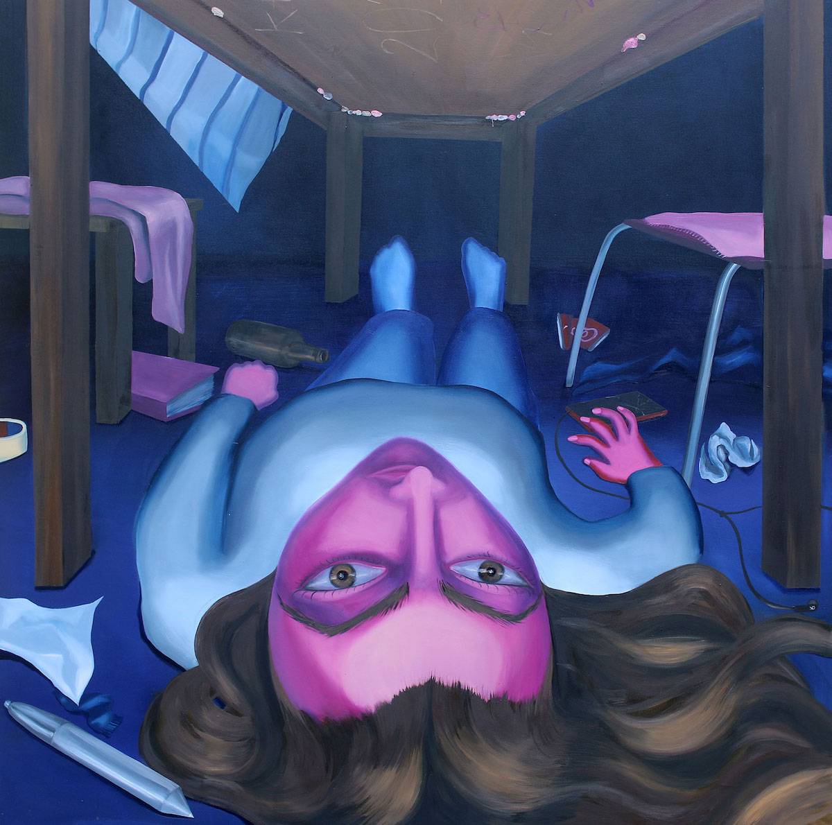 Karolina Jabłońska, „Pod stołem”, 2019, olej na płótnie, 140 x 140 cm (Fot. Karolina Jabłońska / Archiwum Borowik Foundation)