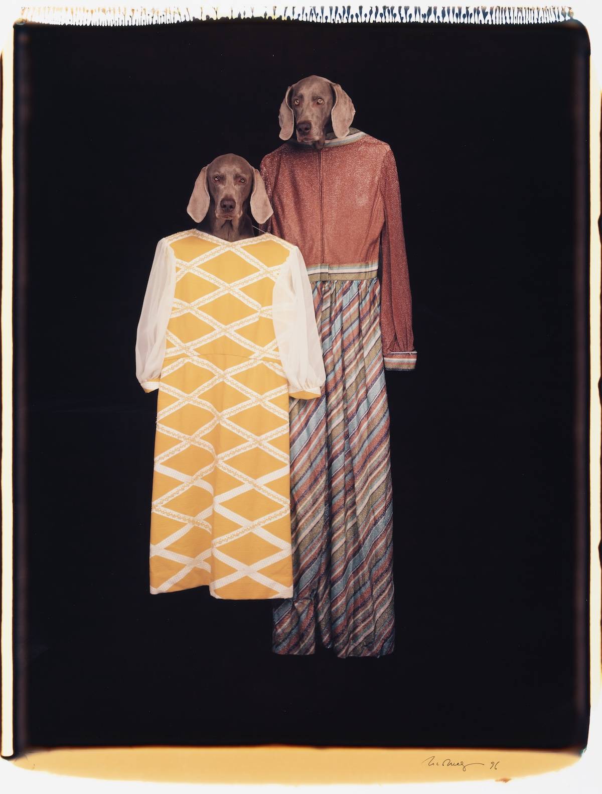 William Wegman Dress Holders, 1996 color Polaroid 24 x 20 inches (61 x 51 cm) 35 x 26 1/2 inches (89 x 67 cm) frame, Sperone Westwater, New York