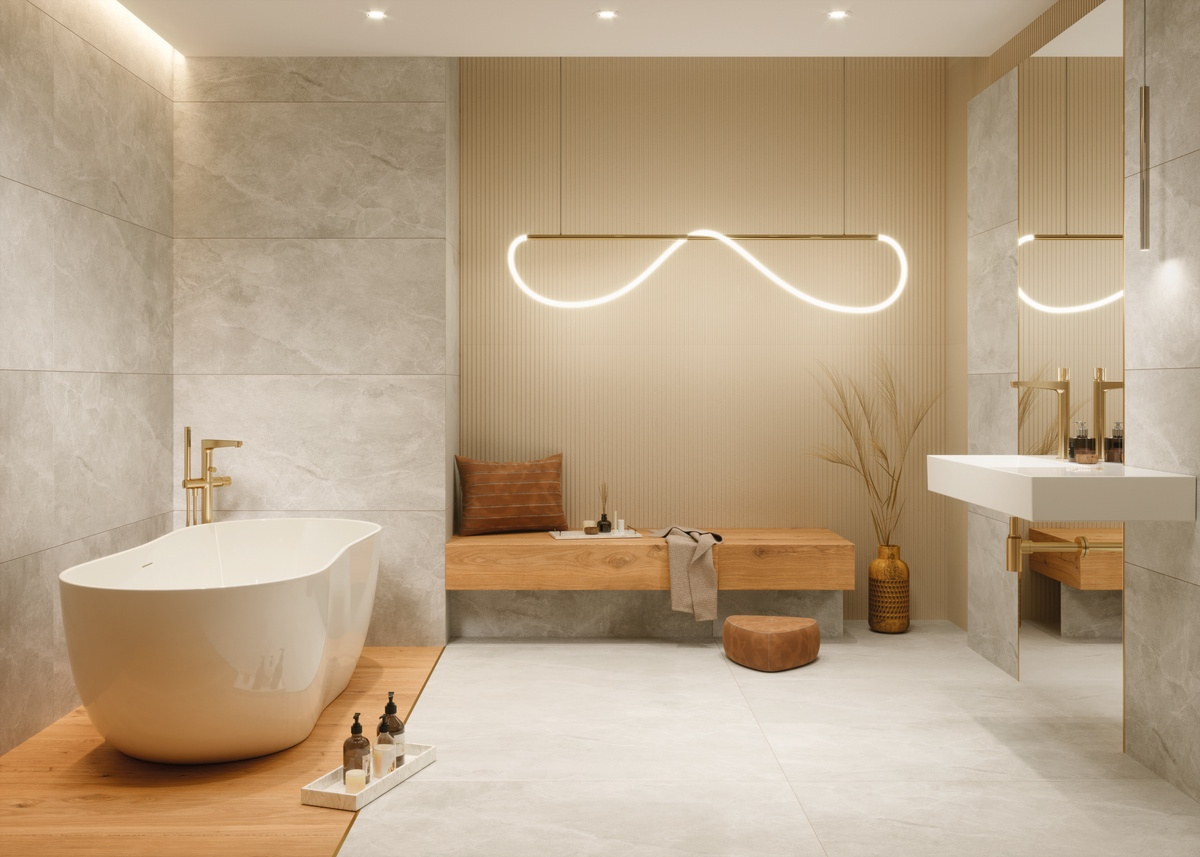 Razem z marką Komfort sprawdzamy, jak urządzić łazienkę w stylu quiet luxury. Doskonałą bazą będą wysokiej jakości płytki Senti inspirowane naturą.