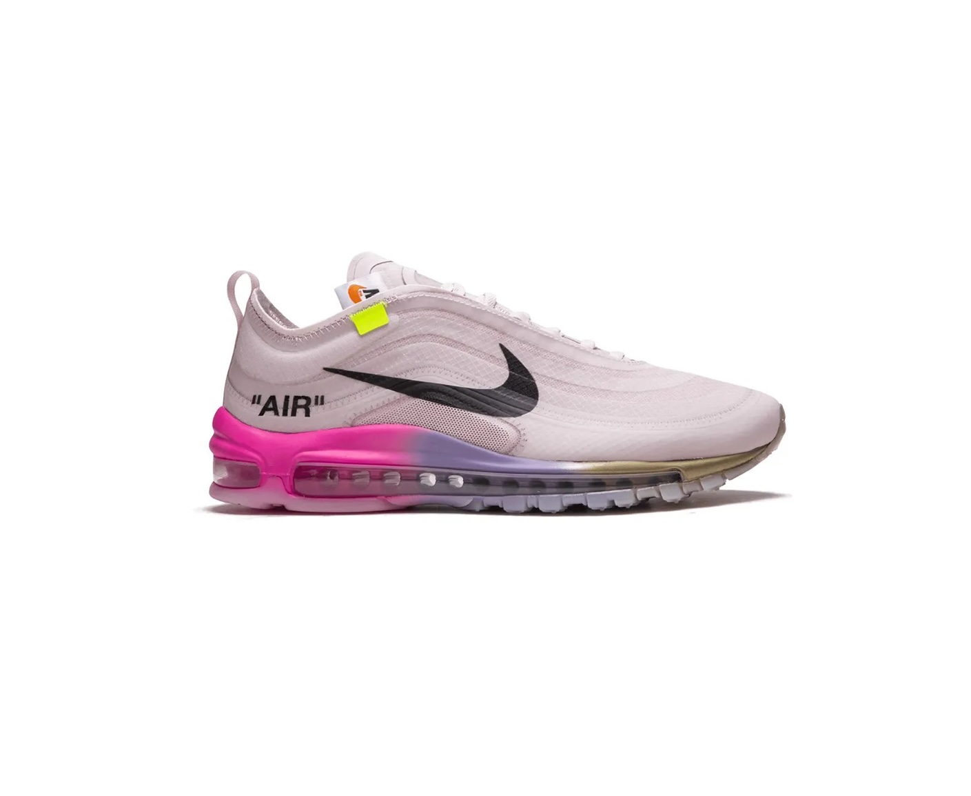 Sneakersy Nike X Off-White, model Air Max 97 OG "Queen" w kolorze jasnoróżowym.