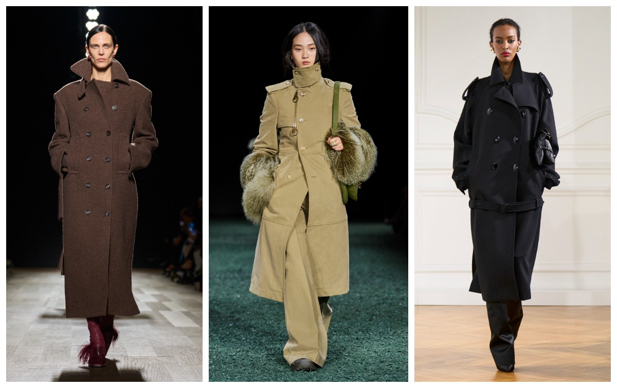 Damski płaszcz w militarnym stylu: Ferragamo, Burberry, Givenchy / (Fot. Spotlight. Launchmetrics )