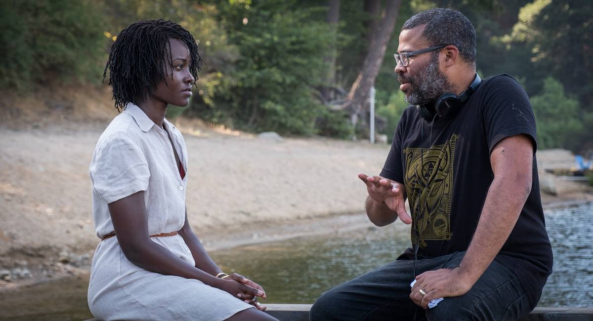 Lupita Nyongo i Jordan Peele na planie filmu
