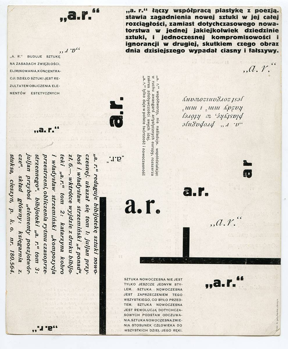 Wladyslaw Strzeminski Komunikat grupy „a.r.” no. 1