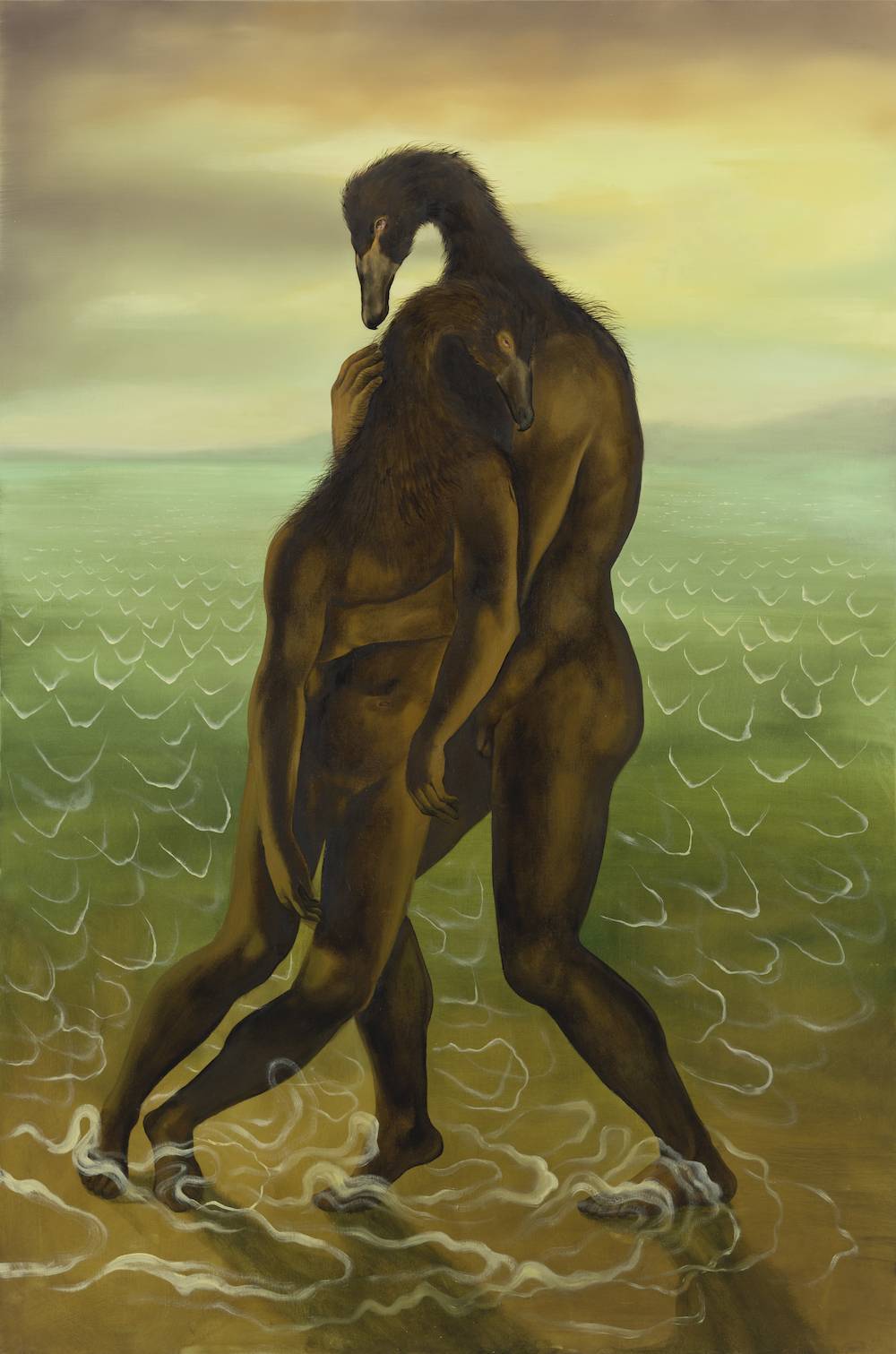 Krzysztof Gil, Uciekinierzy (Fugitives), 2024, olej na płótnie, 180 × 119.5 cm. Dzięki uprzejmości artysty i Galerii Monopol