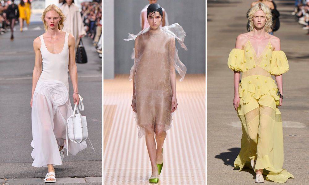 W sezonie letnim projektanci reinterpretują klasyczny naked dressing. Stawiają na jedwabne slip dresses (Fot. Spotlight. Launchmetrics)