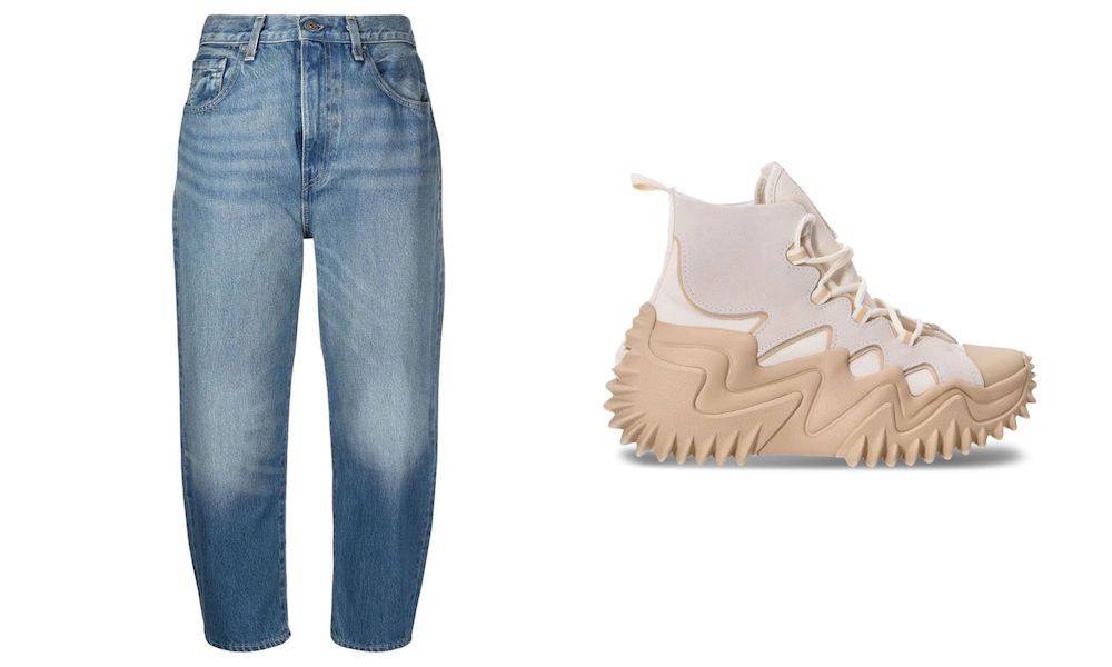 Niebieskie jeansy capri Levis, buty Converse (Fot. materiały prasowe)
