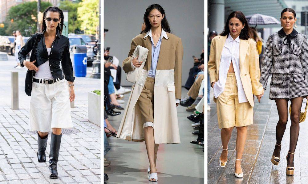 Najmodniejsze stylizacje z bermudami. Gwiazdy street style’u szerokie spodnie damskie zestawiają z marynarkami baggy i butami o wysokiej cholewce. Jak dobrać dla siebie najlepszy model? (Fot. Getty Images, Spotlight. Launchmetrics)
