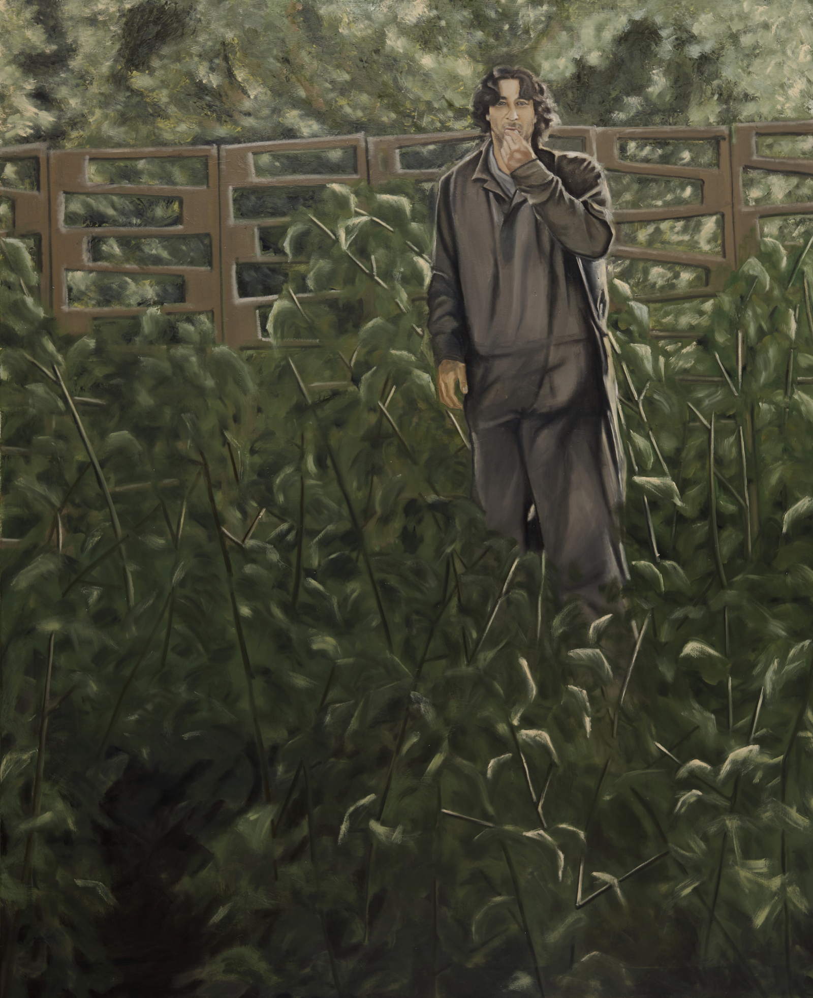 Vasyl Tkachenko (LYAKH) Brother is picking raspberries, 2024, olej na płótnie 160 × 130 cm (Dzięki uprzejmości galerii TBA)